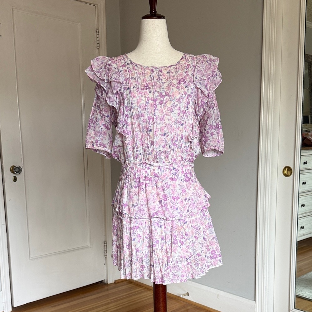 LoveShackFancy Lavender Pink Floral Ruffle Dress